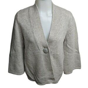 Carole Little Lamb's Cardigan Women Medium Open Front Wool & Angora Beige M